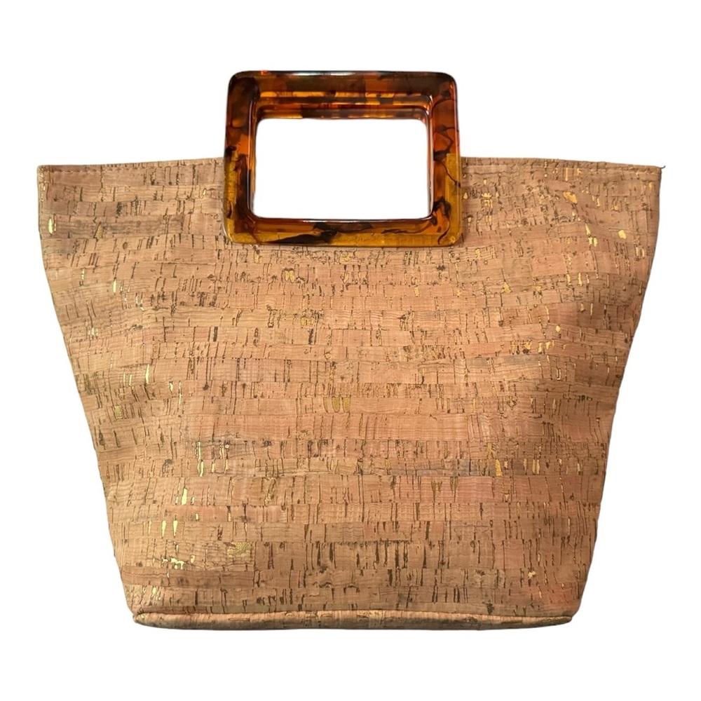 Bag made of Cork with Two, Lucite Tortoise Shell Top Handles, Summertime Handbag